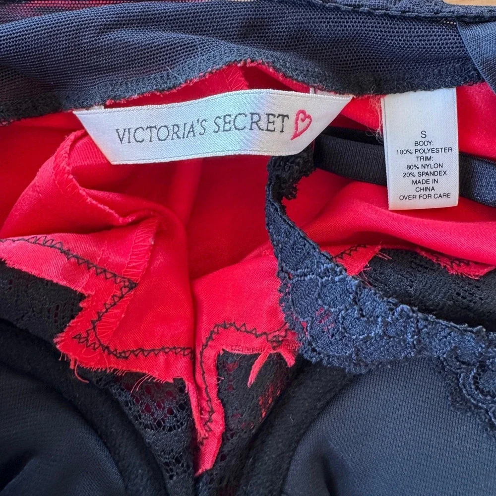 Y2K Victoria Secret Lingerie Set Women S Red Black Lace Satin Robe Slip Babydoll - Picture 9 of 16